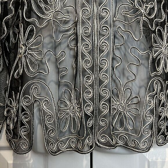 Valenti Black Sheer Embroidered Long Sleeve Cardigan Top Jacket Size S - Picture 7 of 17